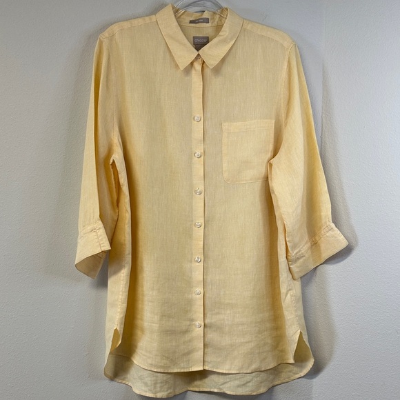 Chico's Tops - Chico's No Iron Linen Soft Yellow Button-Down Shirt Plus Size 16/18